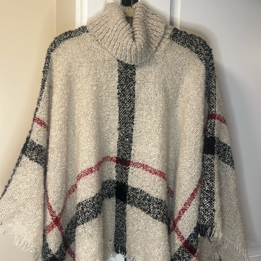 Cream and Black Oversized Shrug Poncho